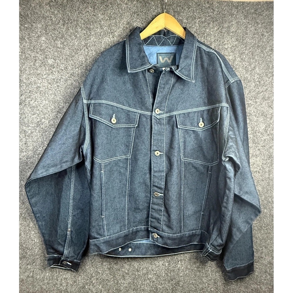 VTG 90s Webs Jeans Denim Jacket Men Large Blue Dark Wash Button Up Collared